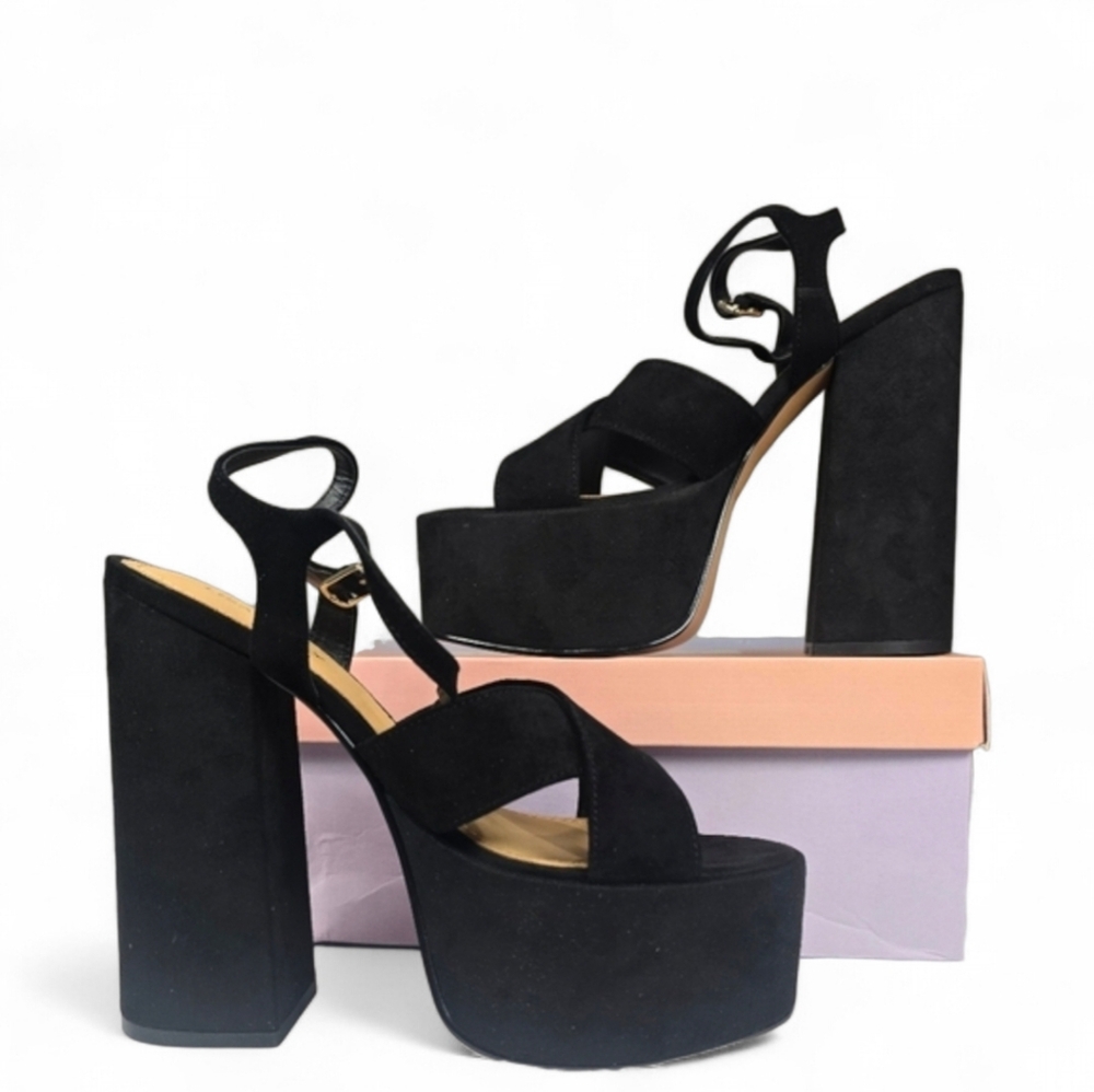 Black Platform Block Heel Sandals - Women